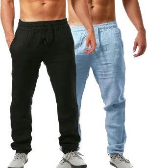 Casual Pants for Men Loose fit Lightweight Drawstring Elastic Waist Pants with Pocket Summer Fashion Vacation Trousers