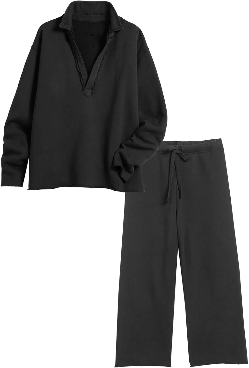 Casual Set for Women V Neck Long Sleeve Pullover Tops Leg Pants Suits Fashion Fall Travel Work Sport Clothes 2 Piece