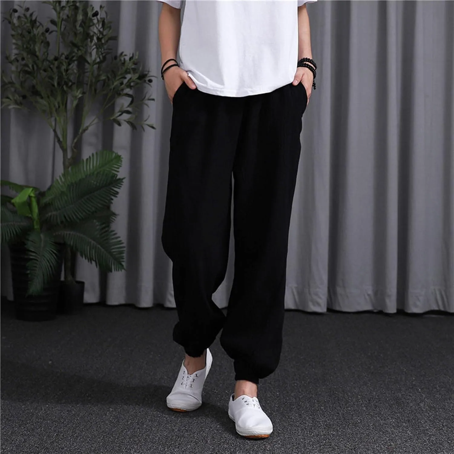 Ceboyel Women Casual Linen Pants Summer Comfy Loose Long Pants Lantern Lounge Beach Trousers with Pockets 2023