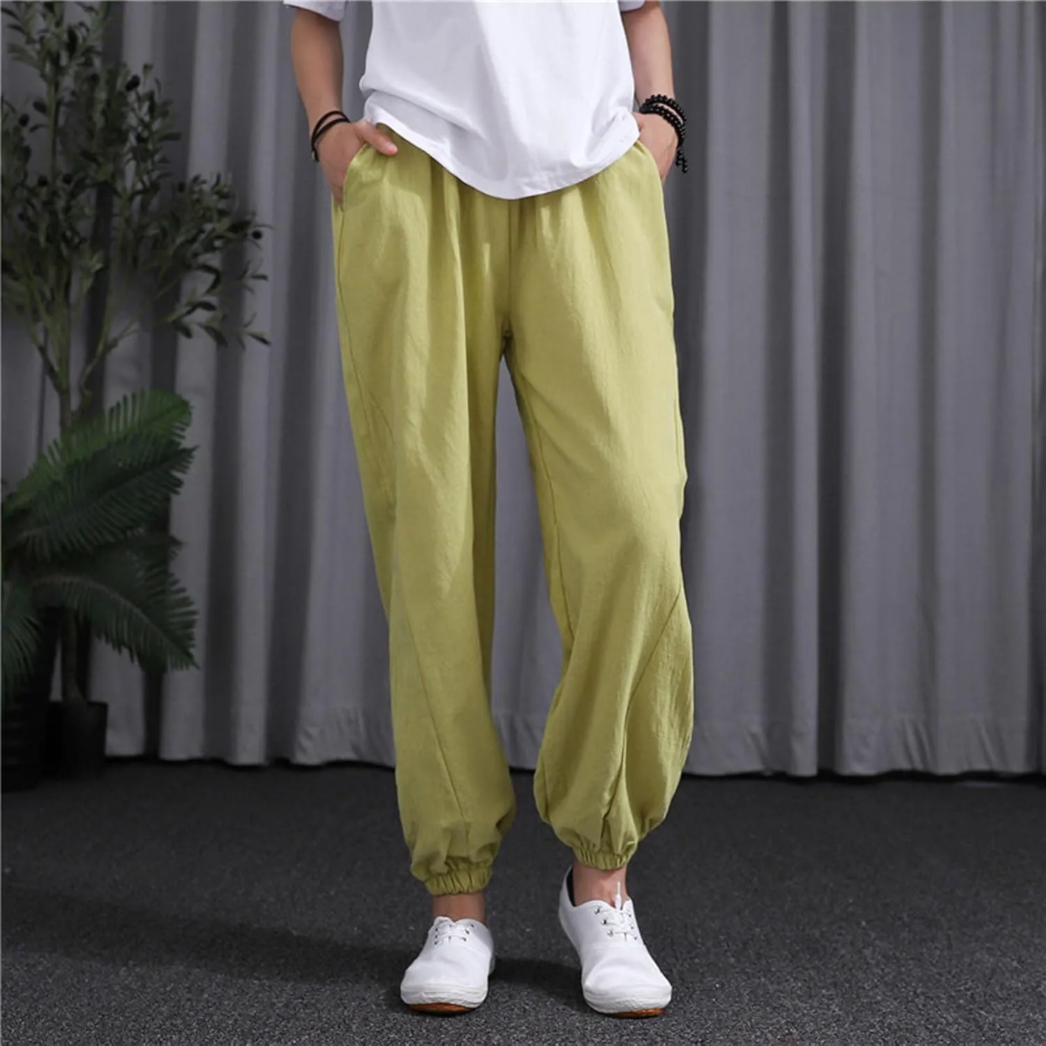 Ceboyel Women Casual Linen Pants Summer Comfy Loose Long Pants Lantern Lounge Beach Trousers with Pockets 2023