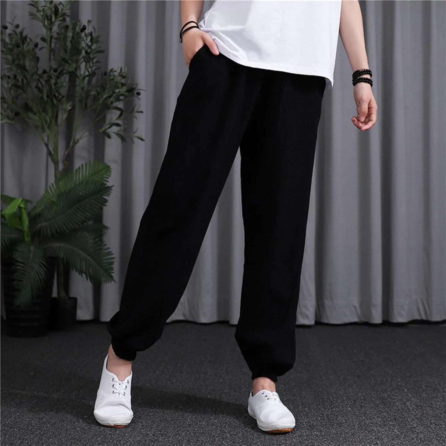 Ceboyel Women Casual Linen Pants Summer Comfy Loose Long Pants Lantern Lounge Beach Trousers with Pockets 2023