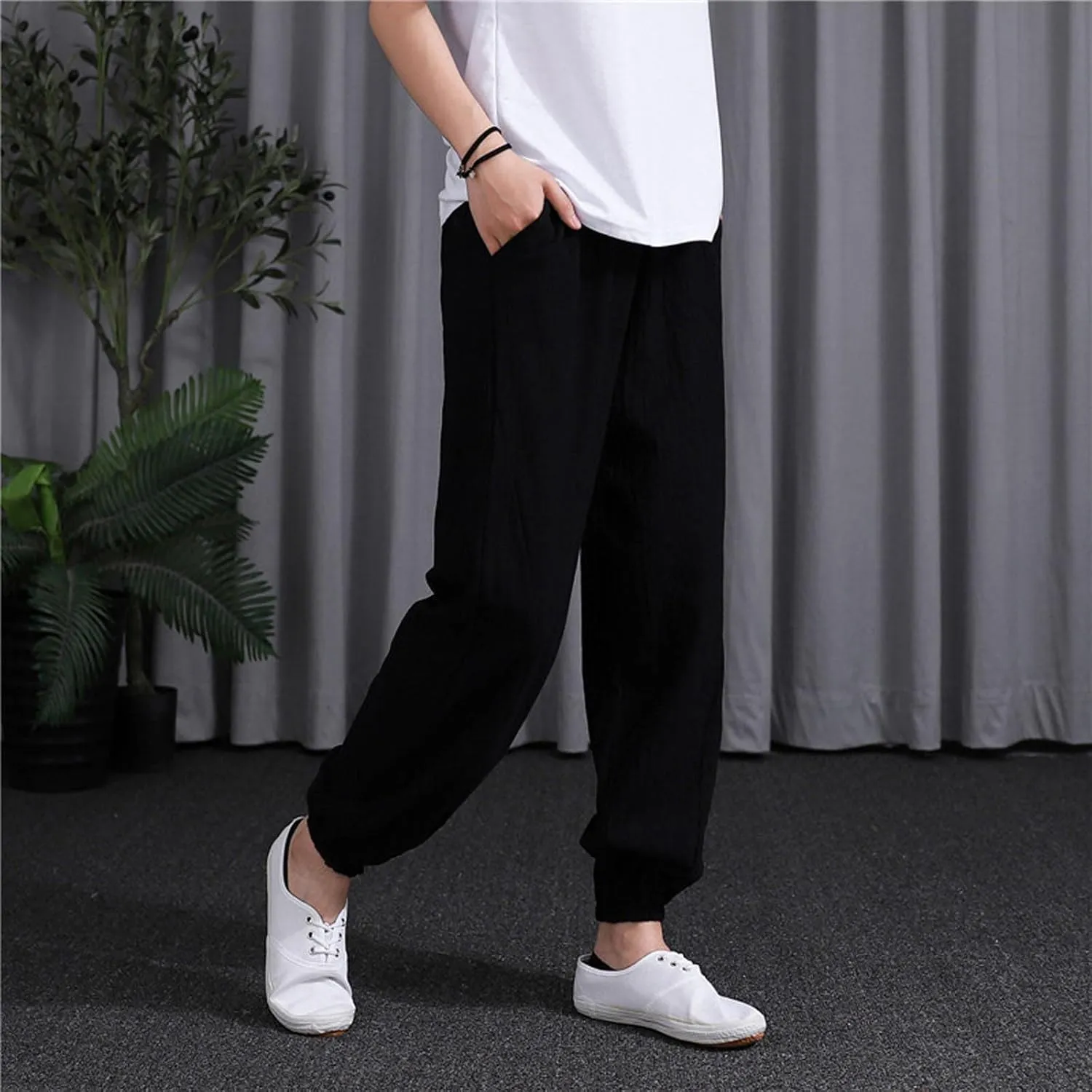 Ceboyel Women Casual Linen Pants Summer Comfy Loose Long Pants Lantern Lounge Beach Trousers with Pockets 2023