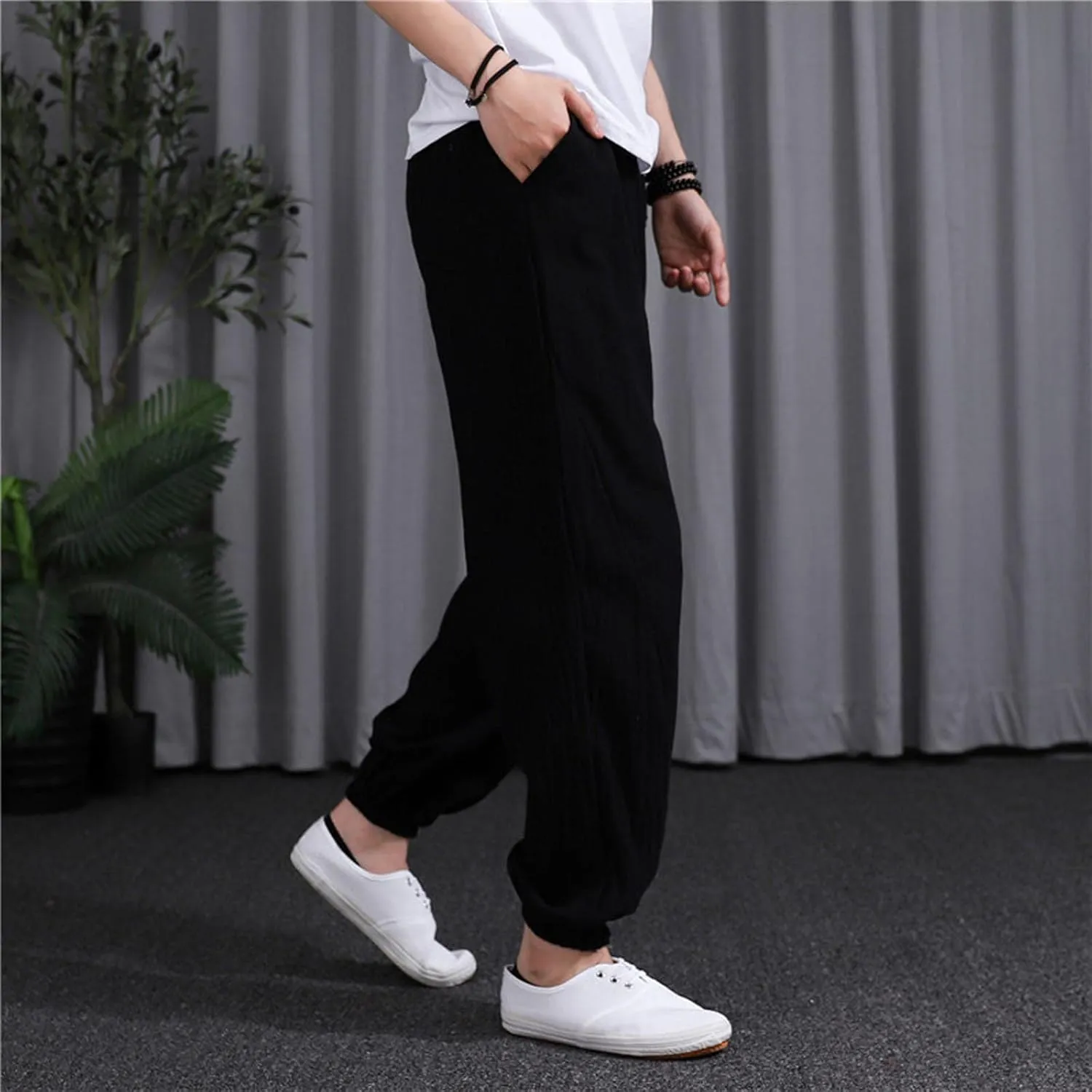 Ceboyel Women Casual Linen Pants Summer Comfy Loose Long Pants Lantern Lounge Beach Trousers with Pockets 2023