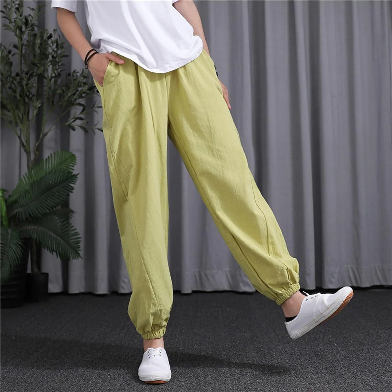 Ceboyel Women Casual Linen Pants Summer Comfy Loose Long Pants Lantern Lounge Beach Trousers with Pockets 2023