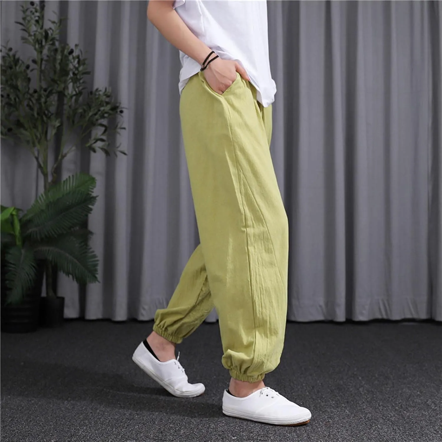 Ceboyel Women Casual Linen Pants Summer Comfy Loose Long Pants Lantern Lounge Beach Trousers with Pockets 2023
