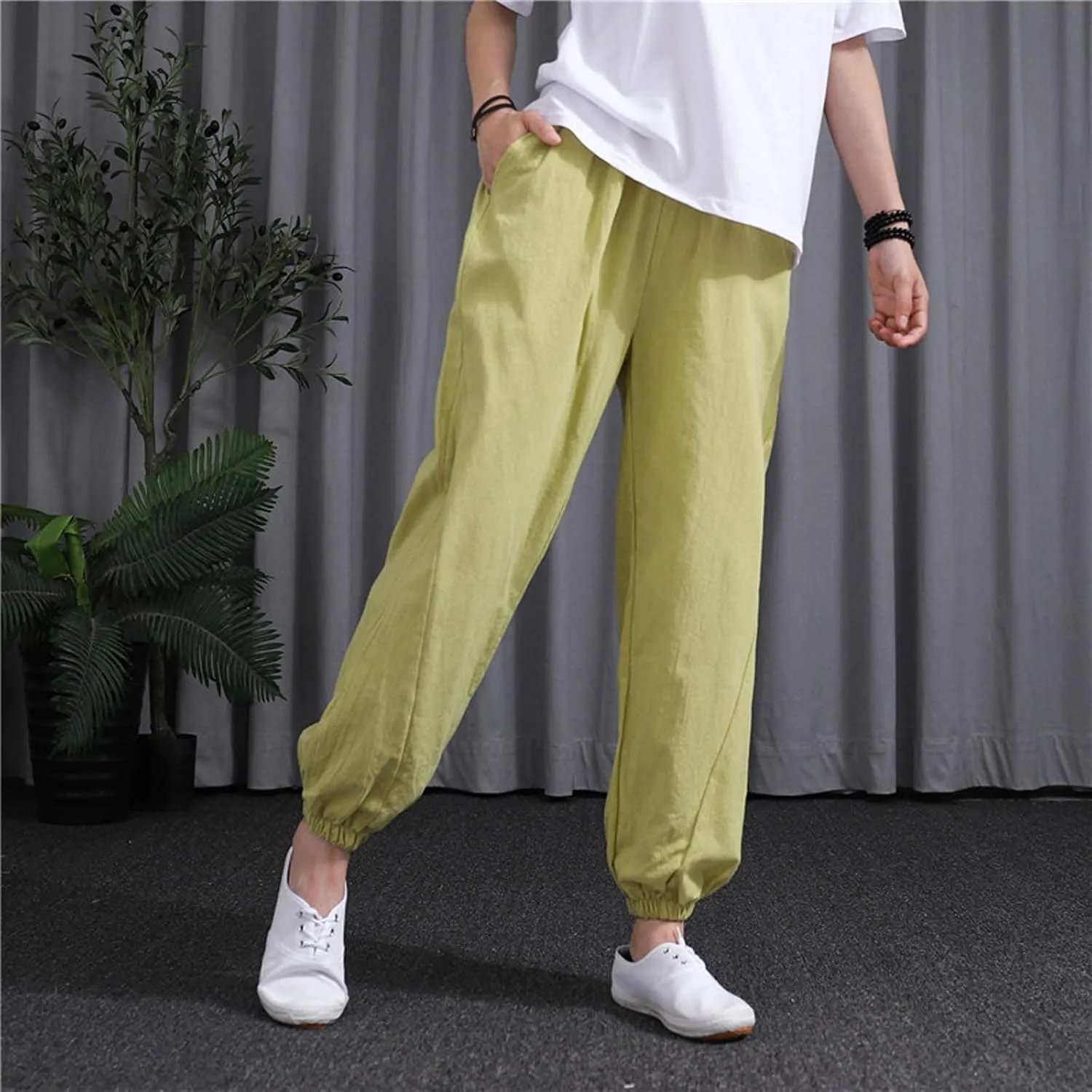 Ceboyel Women Casual Linen Pants Summer Comfy Loose Long Pants Lantern Lounge Beach Trousers with Pockets 2023