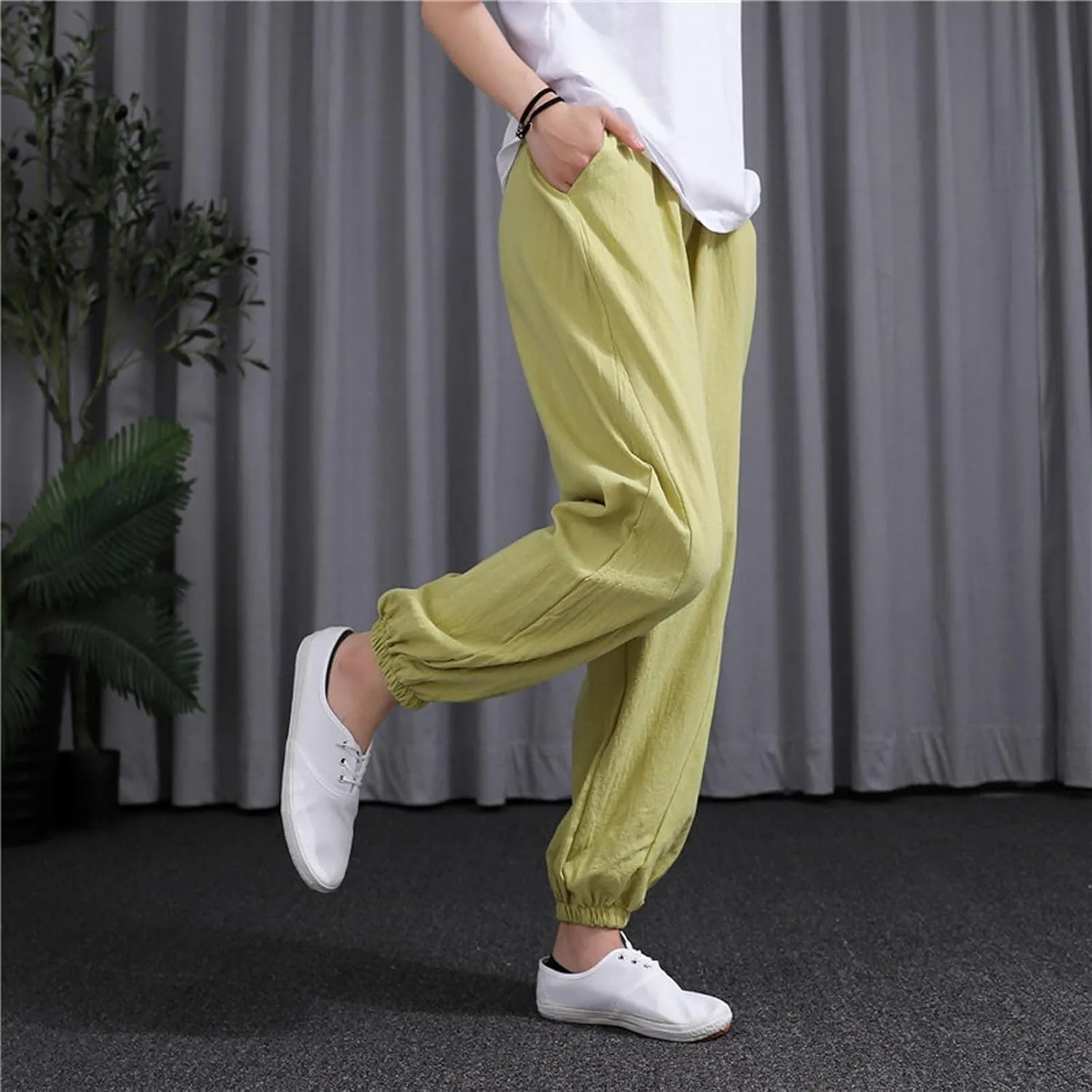 Ceboyel Women Casual Linen Pants Summer Comfy Loose Long Pants Lantern Lounge Beach Trousers with Pockets 2023