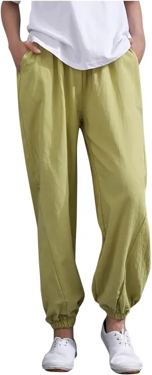 Ceboyel Women Casual Linen Pants Summer Comfy Loose Long Pants Lantern Lounge Beach Trousers with Pockets 2023