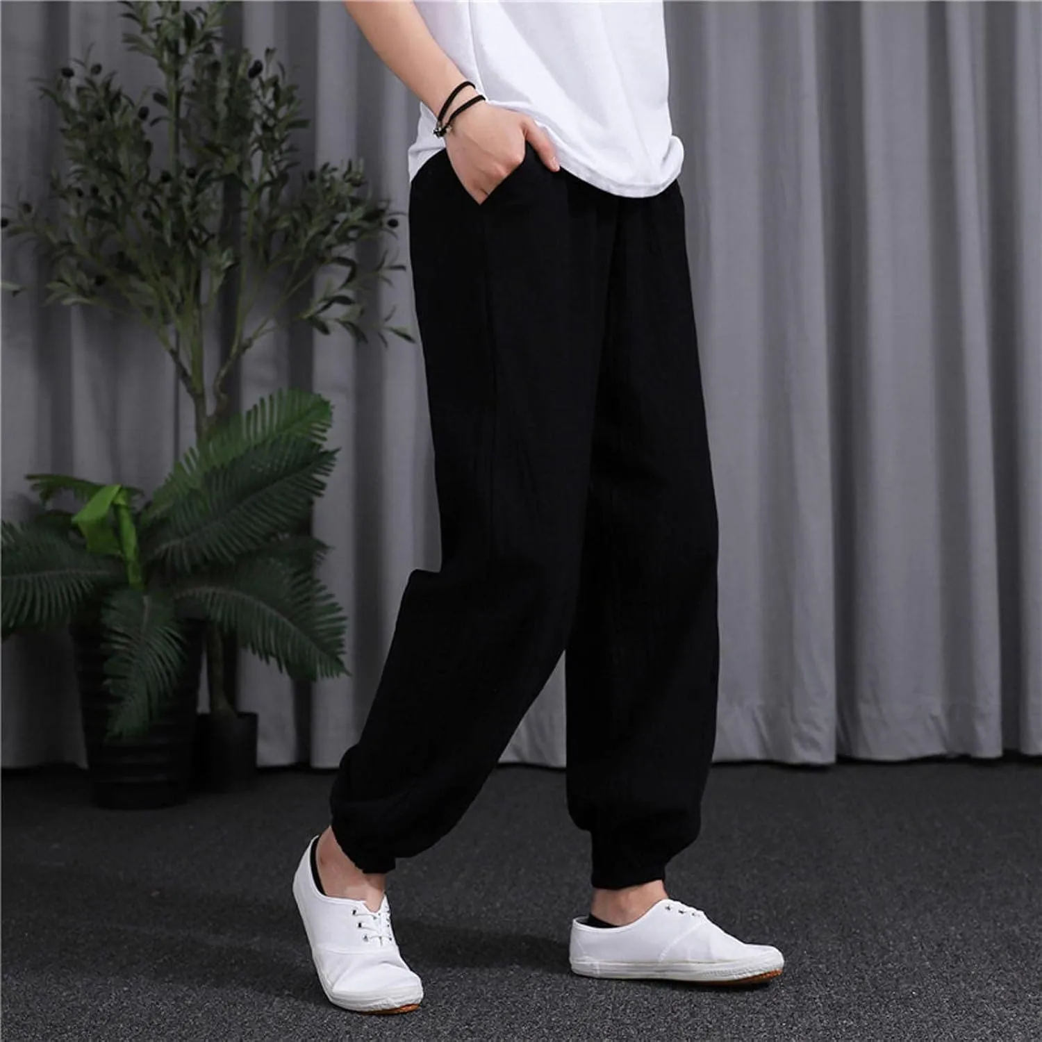 Ceboyel Women Casual Linen Pants Summer Comfy Loose Long Pants Lantern Lounge Beach Trousers with Pockets 2023