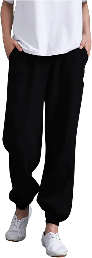 Ceboyel Women Casual Linen Pants Summer Comfy Loose Long Pants Lantern Lounge Beach Trousers with Pockets 2023