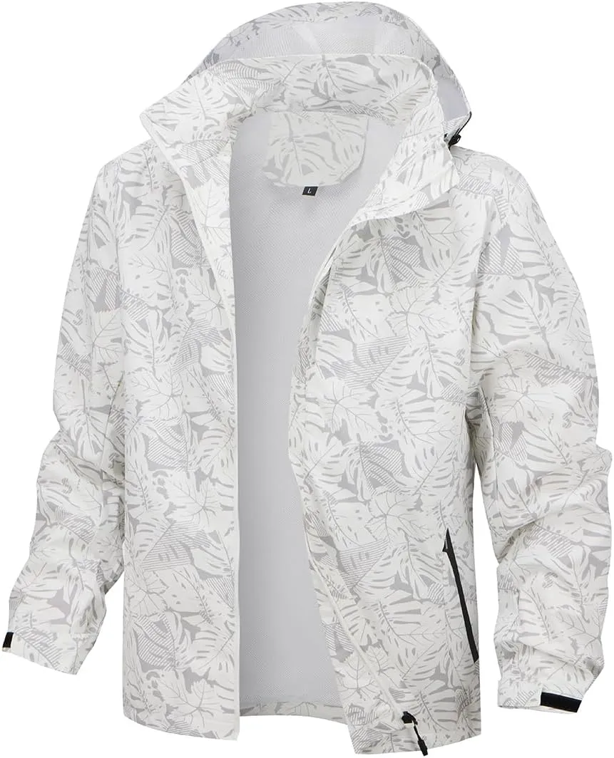 Chaos World Men's Rain Jacket With Hood Windbreaker Lightweight Waterproof Raincoat Trench Coat Camping Gear