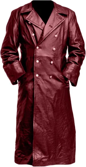CHARTOU Men's Vintage PU Faux Leather Double Breasted Long Trench Coat Windbreaker