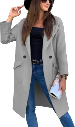 CHARTOU Women's Wool Blend Slim Fit Casual Notch Lapel Long Pea Coat Trench Coat