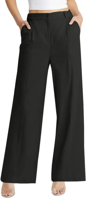 Cicy Bell Women's High Waisted Wide Leg Pants Work Office Dress Slacks with Pockets Casual Elastic Waist Trousers