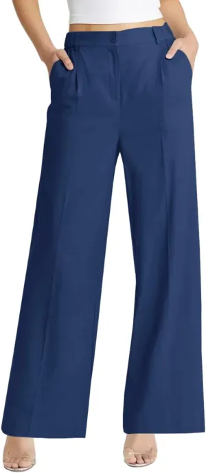 Cicy Bell Women's High Waisted Wide Leg Pants Work Office Dress Slacks with Pockets Casual Elastic Waist Trousers
