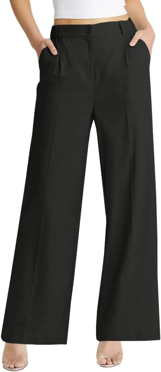 Cicy Bell Women's High Waisted Wide Leg Pants Work Office Dress Slacks with Pockets Casual Elastic Waist Trousers
