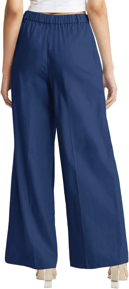 Cicy Bell Women's High Waisted Wide Leg Pants Work Office Dress Slacks with Pockets Casual Elastic Waist Trousers