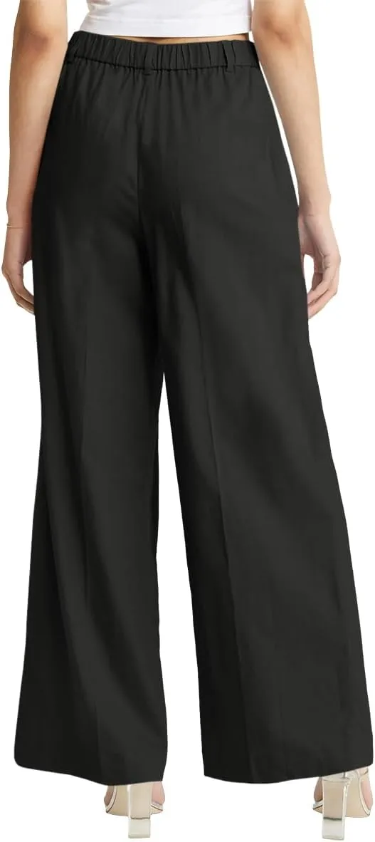 Cicy Bell Women's High Waisted Wide Leg Pants Work Office Dress Slacks with Pockets Casual Elastic Waist Trousers