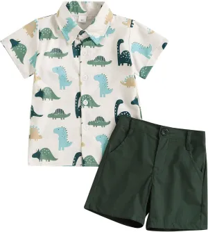CIYCUIT Toddler Baby Boys Summer Print Shirt Outfits Clothes Short Sleeve Button Down Tops   Shorts Set