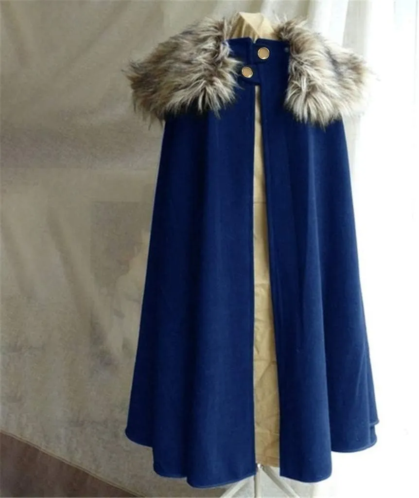 Cloak Coat for Men Winter Warm Gothic Wool Faux Fur Collar Long Cape Cloak Vintage Fleece Jacket
