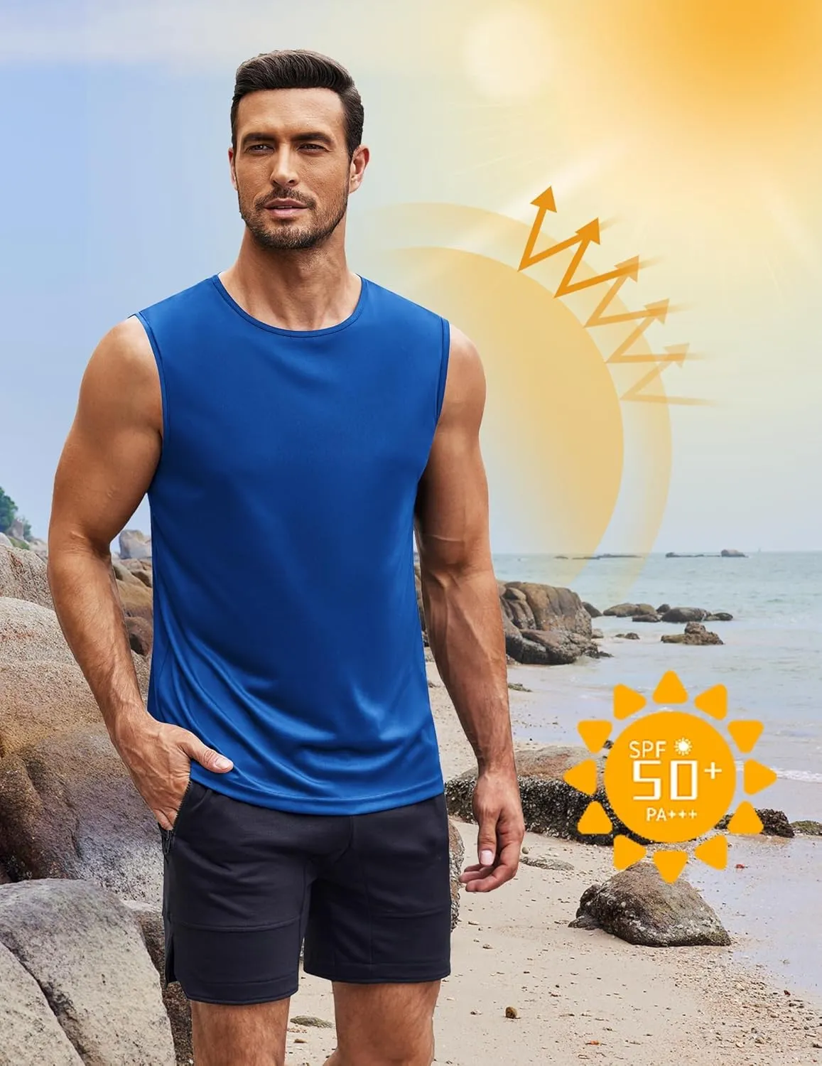 COOFANDY Mens 2 Pack Workout Tank Top UPF 50  Quick Dry Sleeveless Swim Shirt Gym Muscle Athletic Summer Beach T Shirts