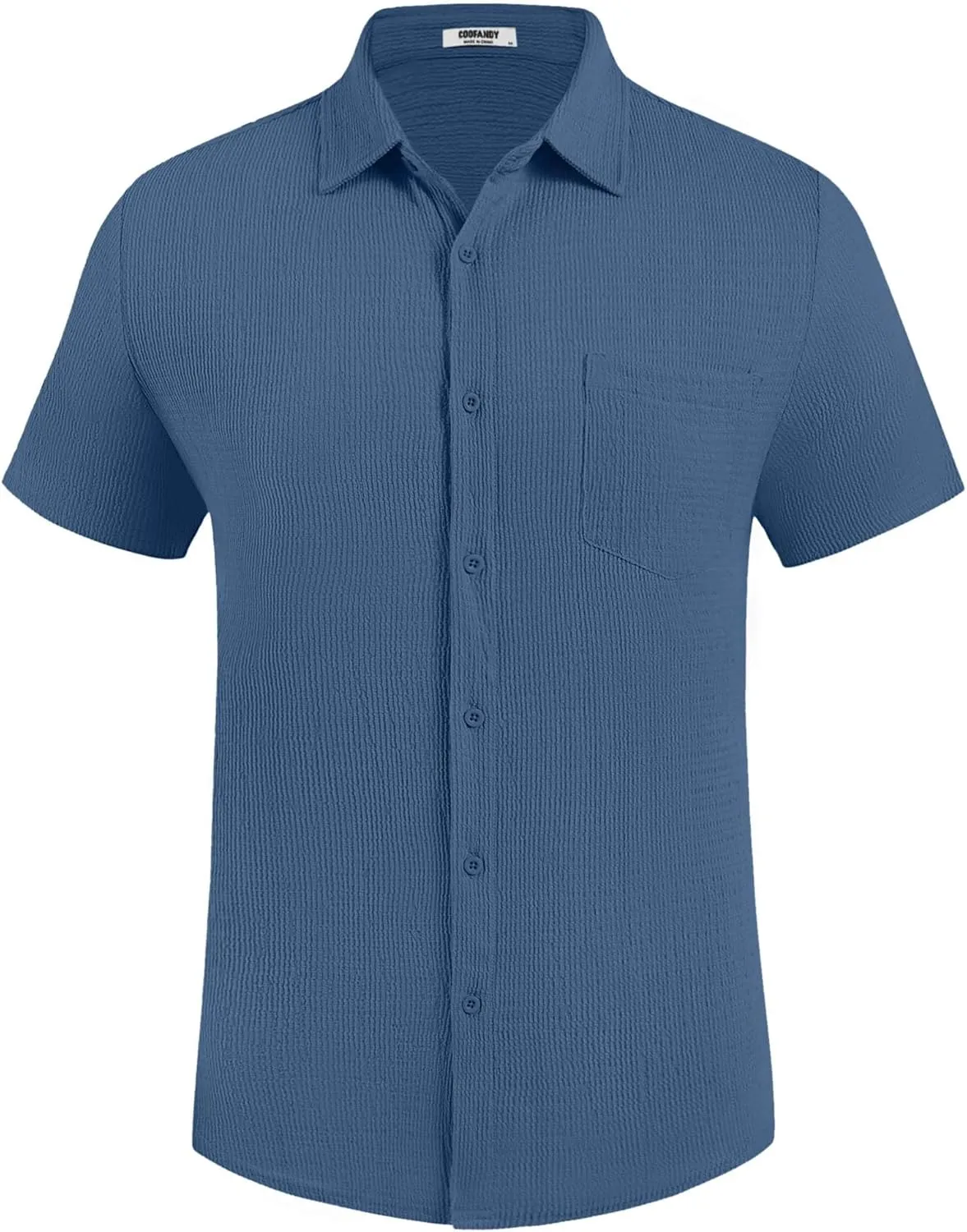 COOFANDY Mens Casual Button Down Shirt Short Sleeve Textured Shirt Summer Beach Vacation Shirts with Pocket