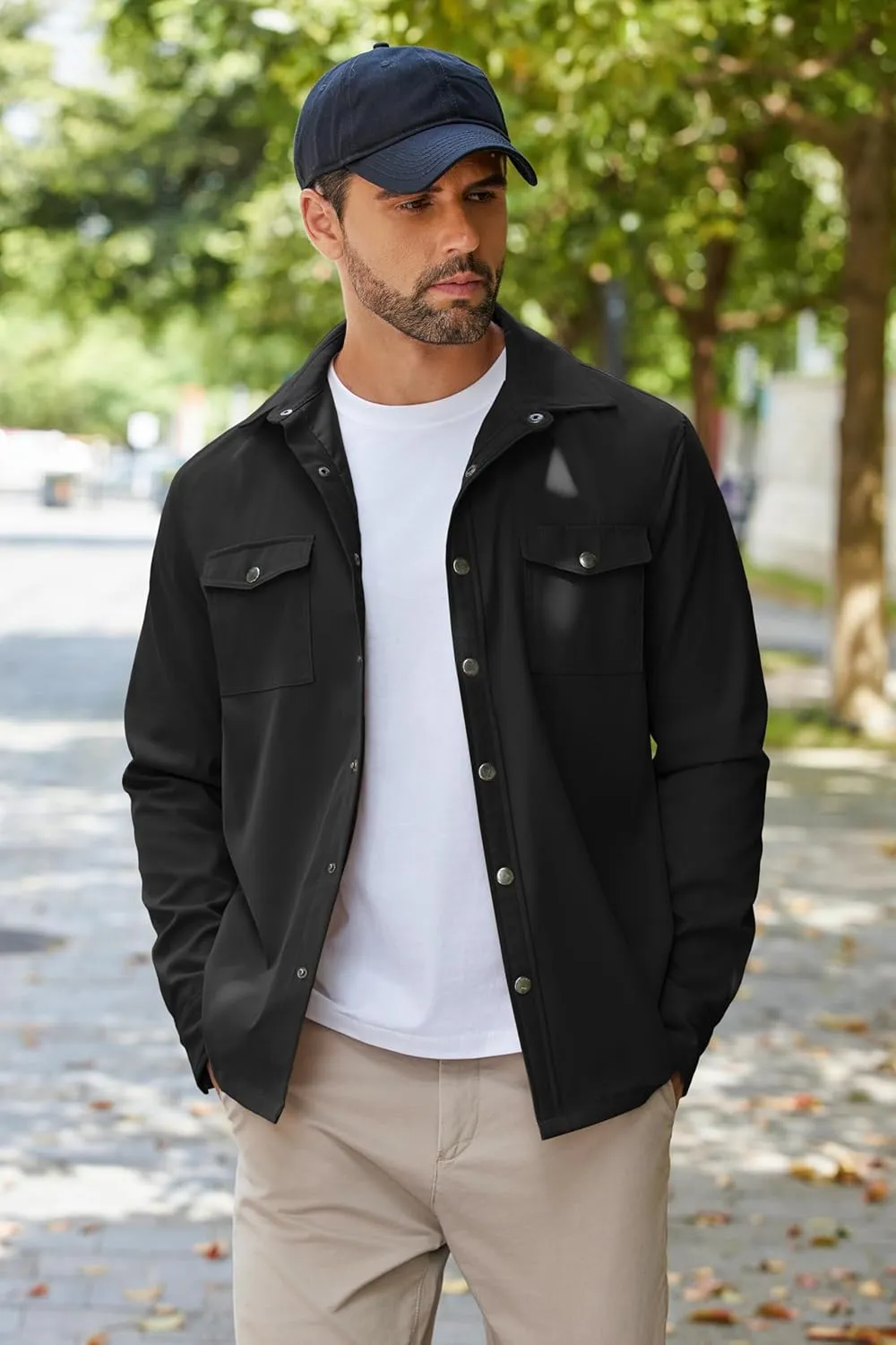 COOFANDY Men's Casual Lightweight Shirt Jacket Work Shacket Jackets Military Button Down Overshirt With Flap Pockets