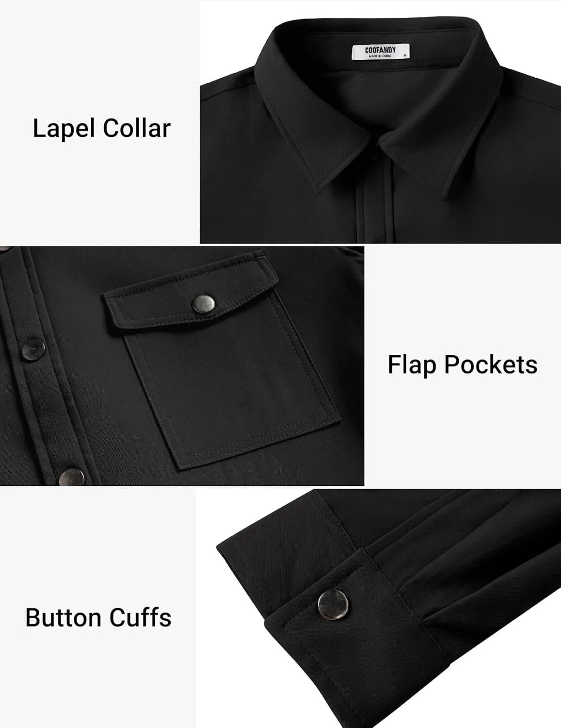 COOFANDY Men's Casual Lightweight Shirt Jacket Work Shacket Jackets Military Button Down Overshirt With Flap Pockets