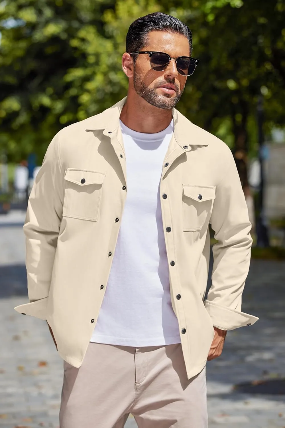 COOFANDY Men's Casual Lightweight Shirt Jacket Work Shacket Jackets Military Button Down Overshirt With Flap Pockets