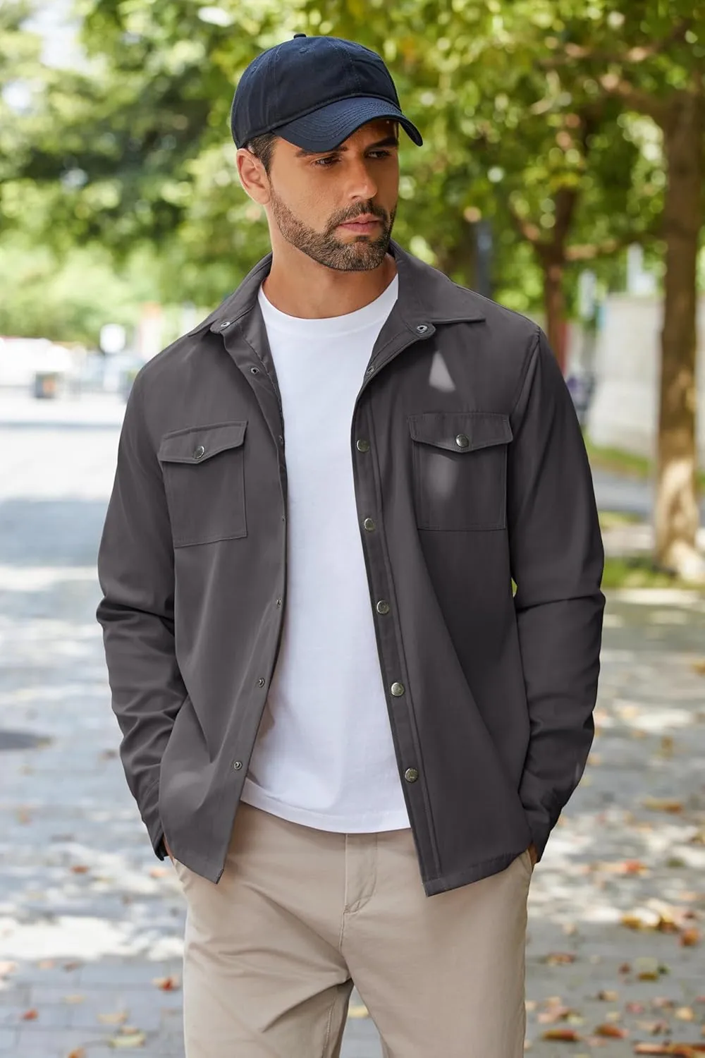 COOFANDY Men's Casual Lightweight Shirt Jacket Work Shacket Jackets Military Button Down Overshirt With Flap Pockets