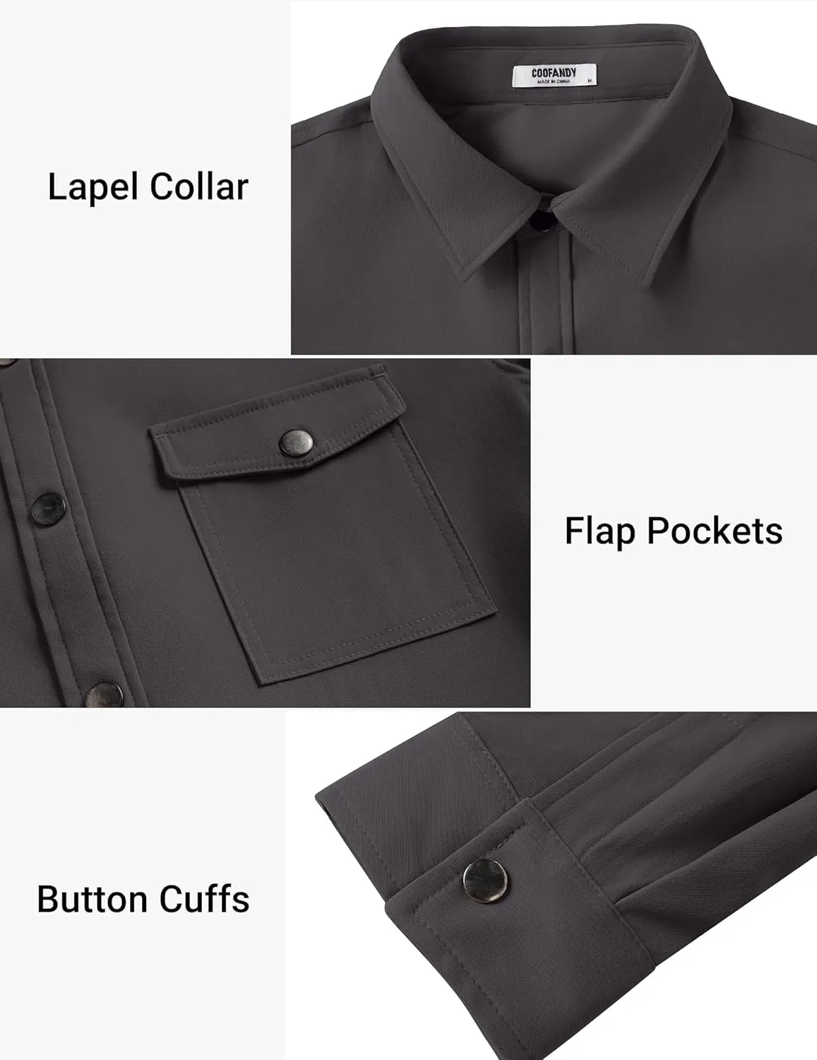 COOFANDY Men's Casual Lightweight Shirt Jacket Work Shacket Jackets Military Button Down Overshirt With Flap Pockets