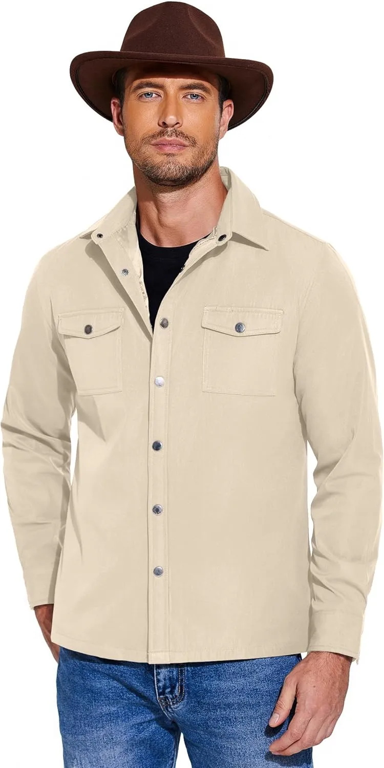COOFANDY Men's Casual Lightweight Shirt Jacket Work Shacket Jackets Military Button Down Overshirt With Flap Pockets