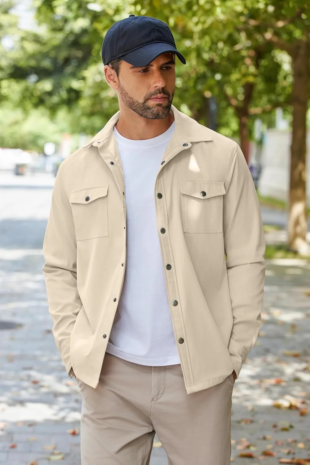 COOFANDY Men's Casual Lightweight Shirt Jacket Work Shacket Jackets Military Button Down Overshirt With Flap Pockets