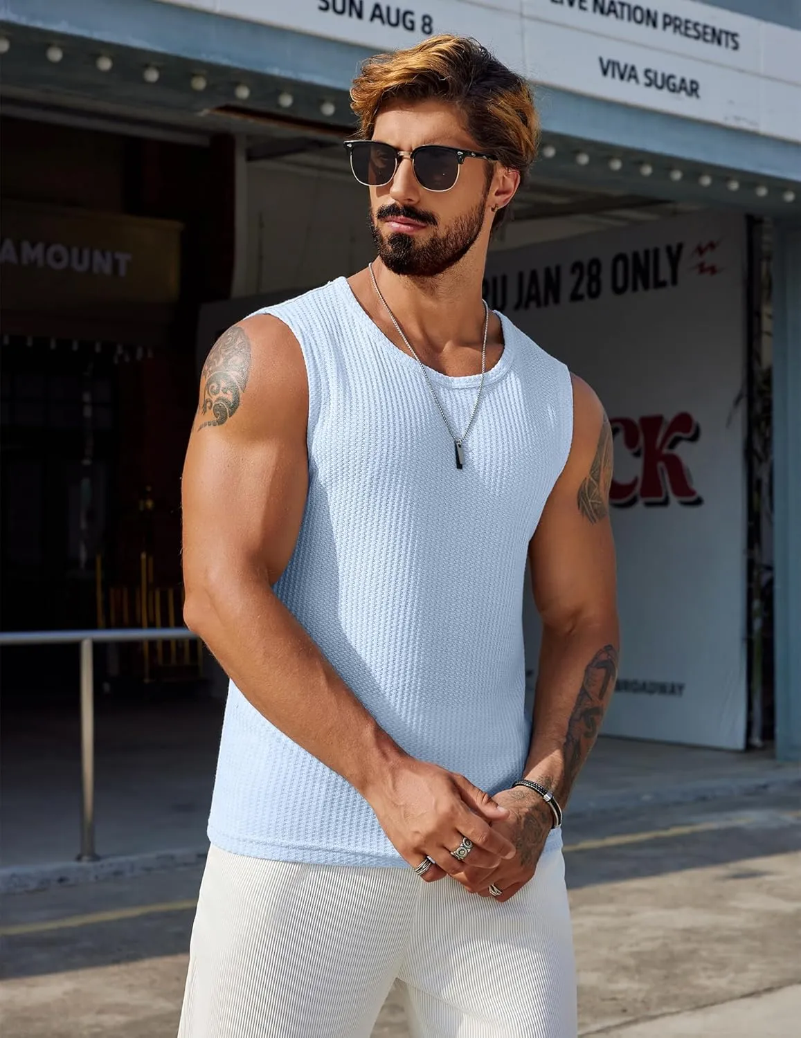 COOFANDY Mens Casual Tank Tops 2 Pack Waffle Knit Sleeveless Shirt Breathable Tank Shirts Summer Muscle Tee