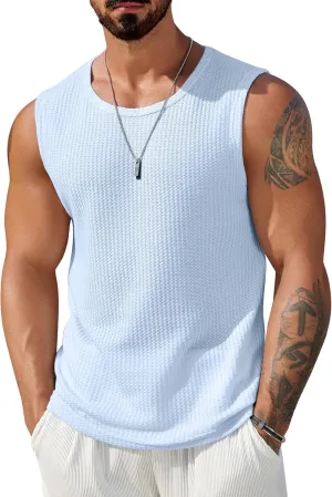 COOFANDY Mens Casual Tank Tops 2 Pack Waffle Knit Sleeveless Shirt Breathable Tank Shirts Summer Muscle Tee