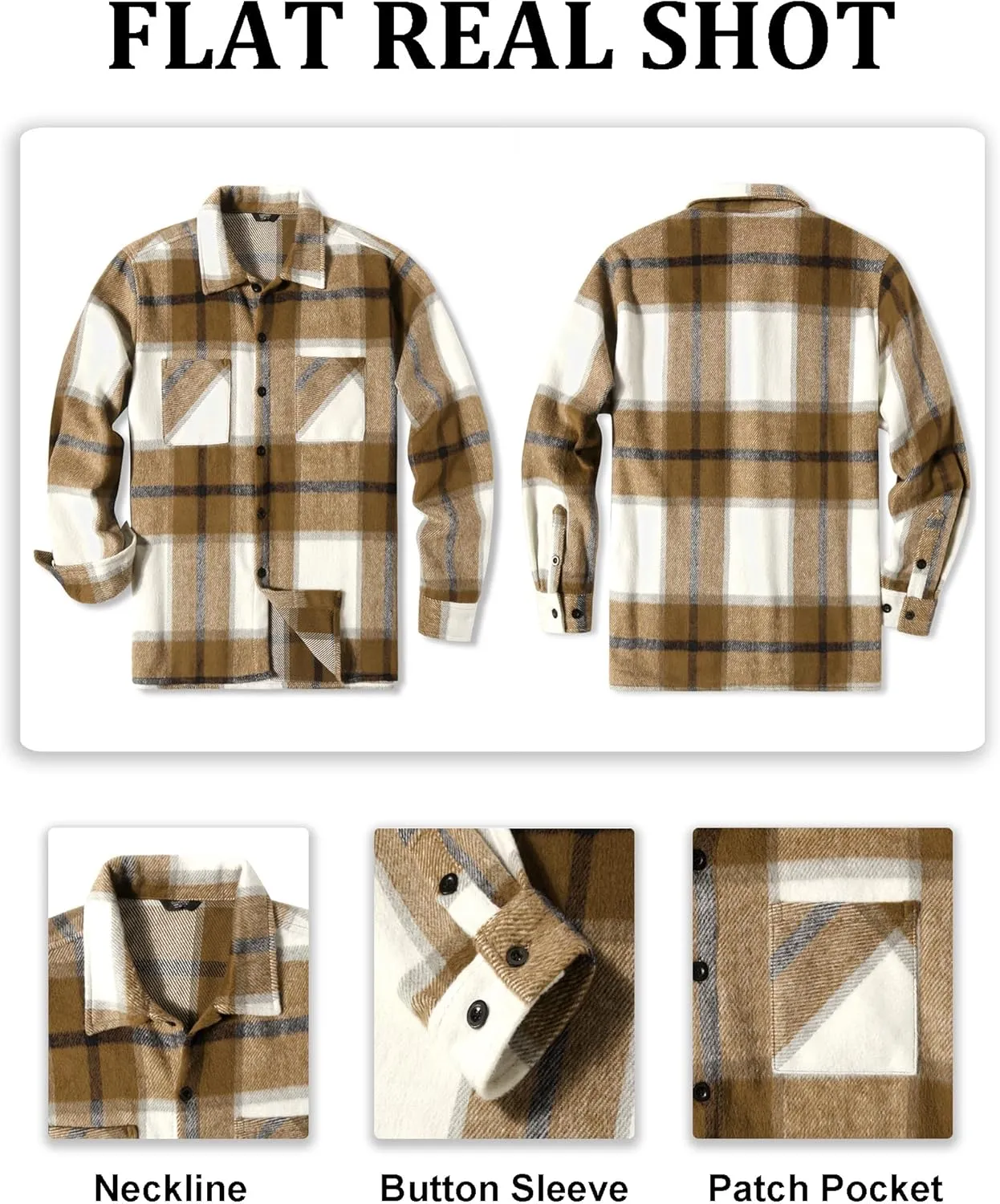 COOFANDY Men's Flannel Shirts Casual Button Down Plaid Shirt Jacket Long Sleeve Fleece Shacket with Pockets