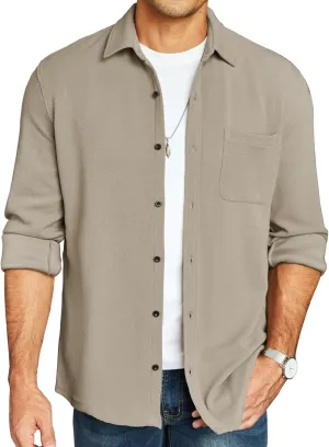 COOFANDY Men's Lightweight Shirt Shacket Long Sleeve Textured Button Down Shirts Casual Jacket