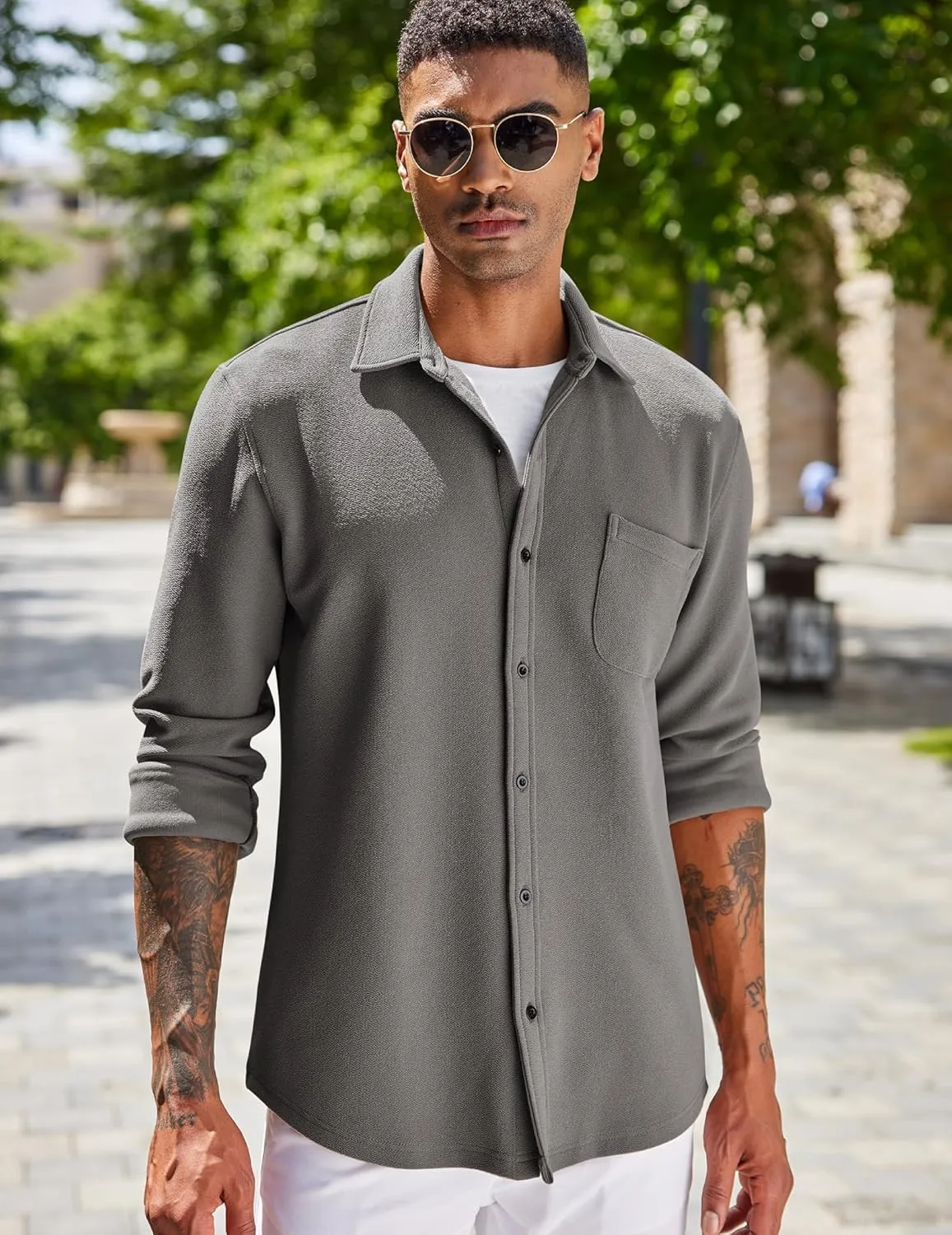 COOFANDY Men's Lightweight Shirt Shacket Long Sleeve Textured Button Down Shirts Casual Jacket