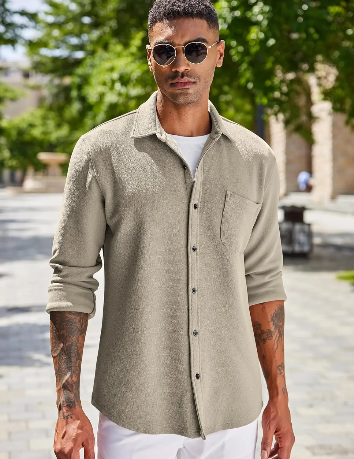 COOFANDY Men's Lightweight Shirt Shacket Long Sleeve Textured Button Down Shirts Casual Jacket
