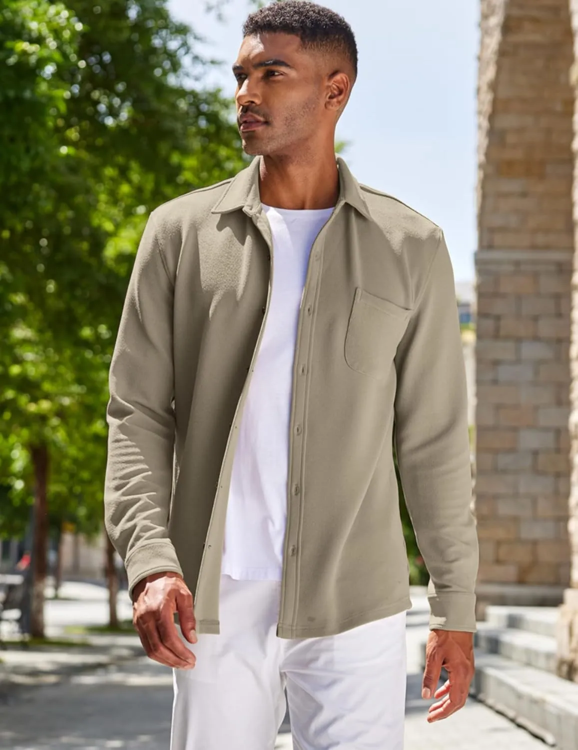 COOFANDY Men's Lightweight Shirt Shacket Long Sleeve Textured Button Down Shirts Casual Jacket