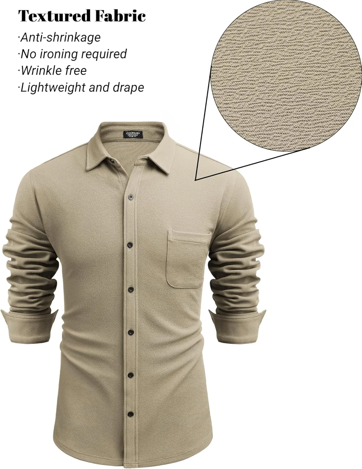 COOFANDY Men's Lightweight Shirt Shacket Long Sleeve Textured Button Down Shirts Casual Jacket