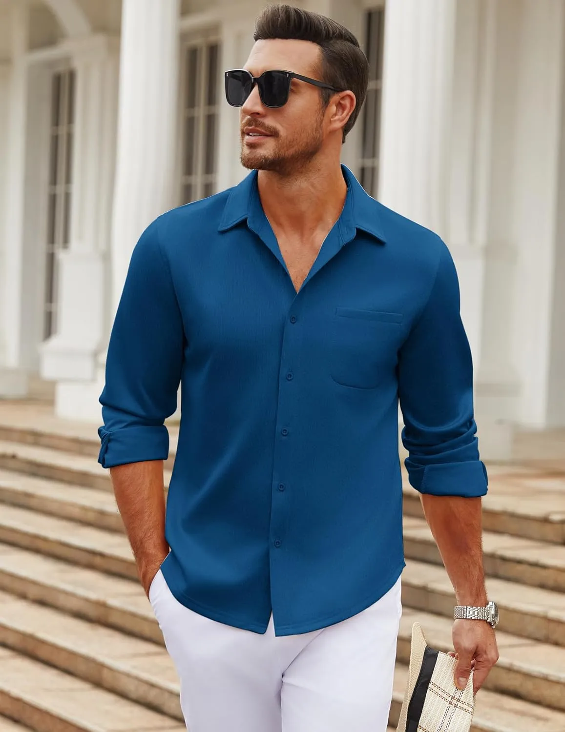 COOFANDY Men's Long Sleeve Wrinkle Free Shirt Casual Button Down Shirts Stretch Dress Shirt with Pocket