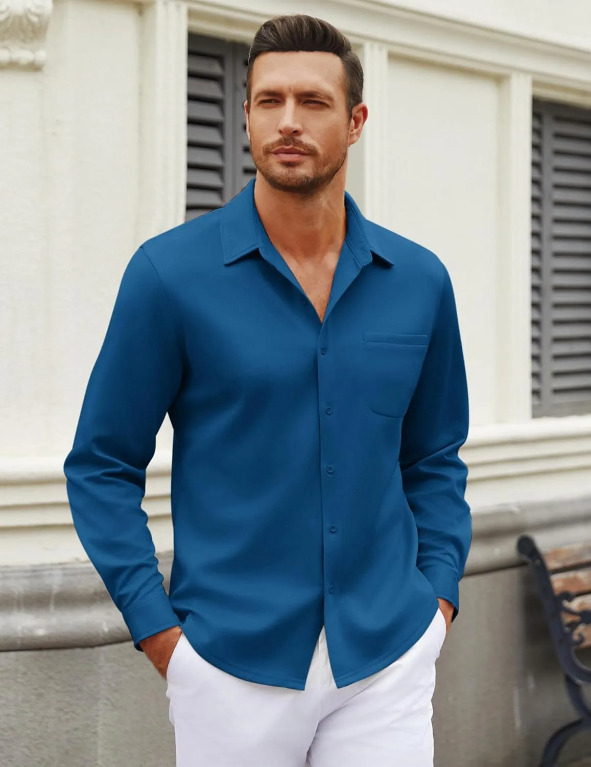 COOFANDY Men's Long Sleeve Wrinkle Free Shirt Casual Button Down Shirts Stretch Dress Shirt with Pocket