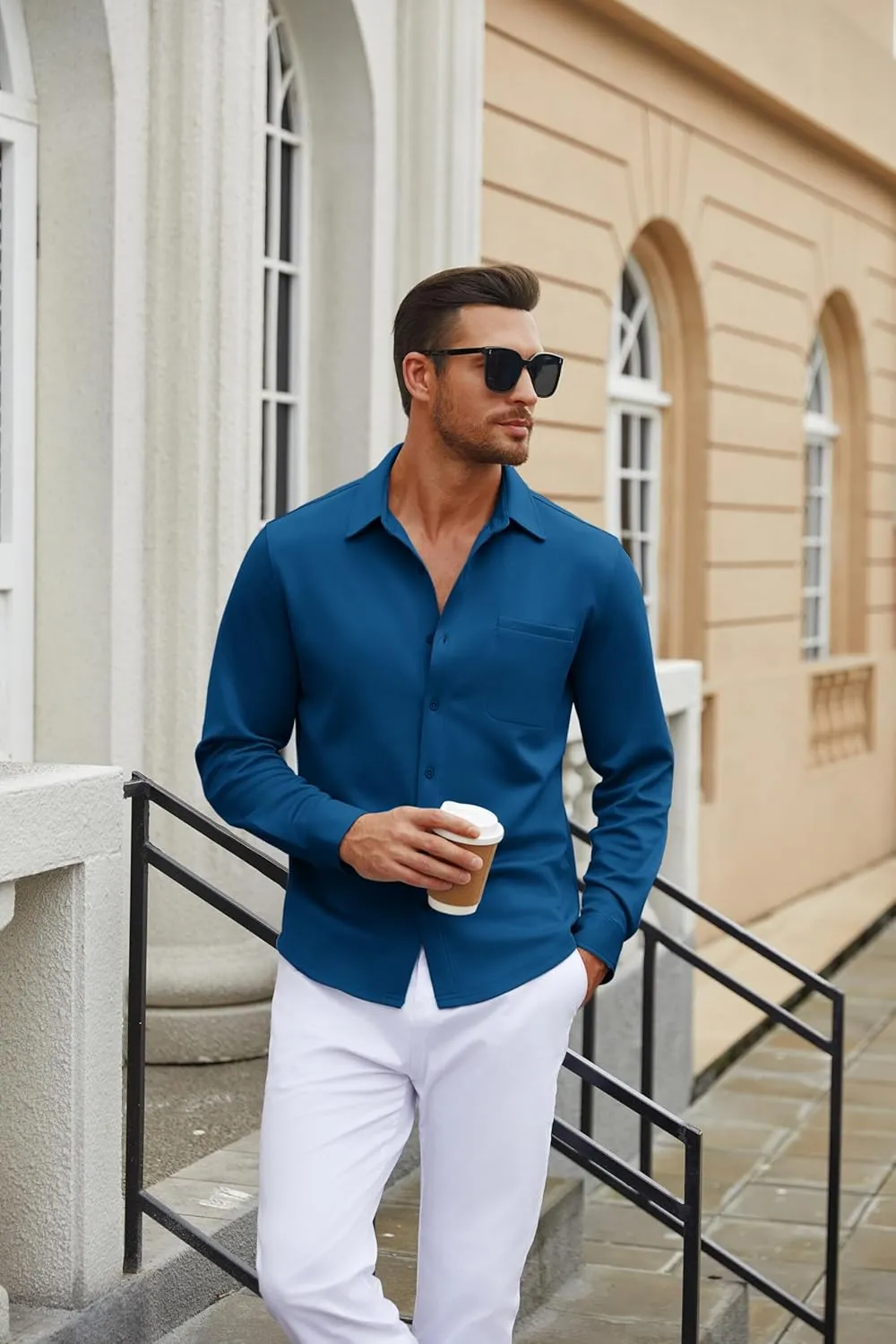 COOFANDY Men's Long Sleeve Wrinkle Free Shirt Casual Button Down Shirts Stretch Dress Shirt with Pocket