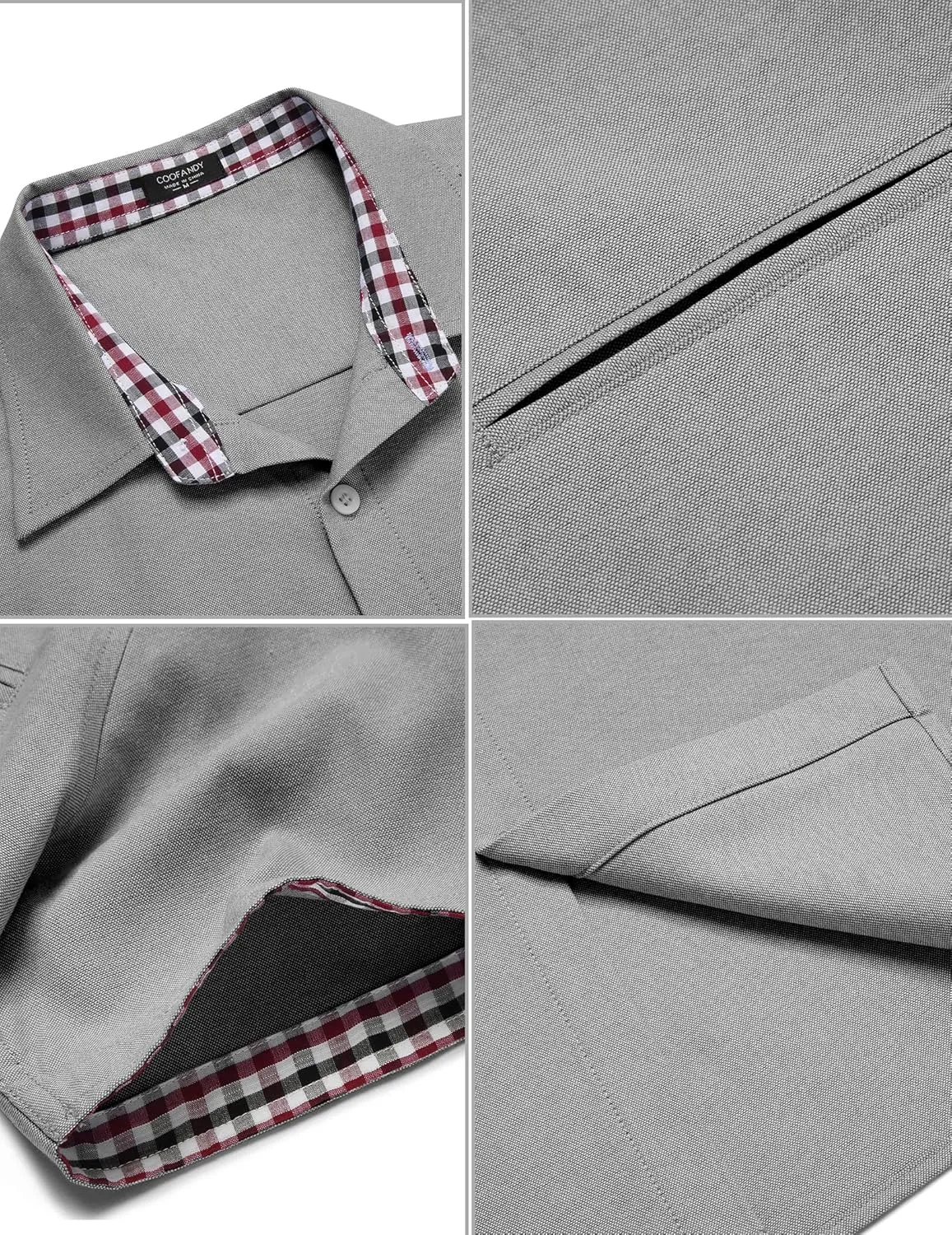 COOFANDY Men's Short Sleeve Oxford Dress Shirt Chambray Button Down Work Shirt Casual Plaid Collar Shirts