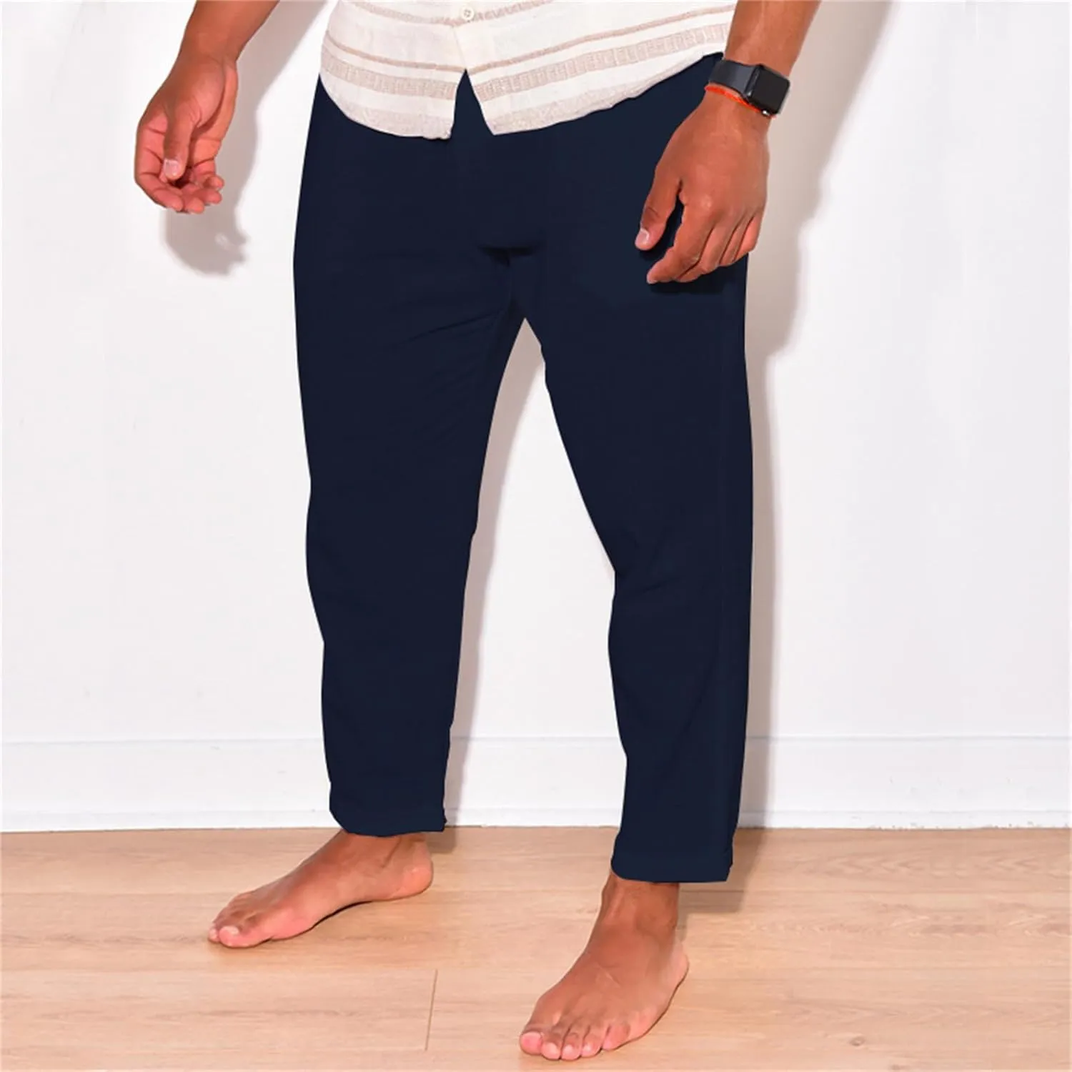 Cotton Linen Pants for Men Straight Legs Elastic Waist Casual Lightweight Regular Fit Pants Outdoor Business Trousers