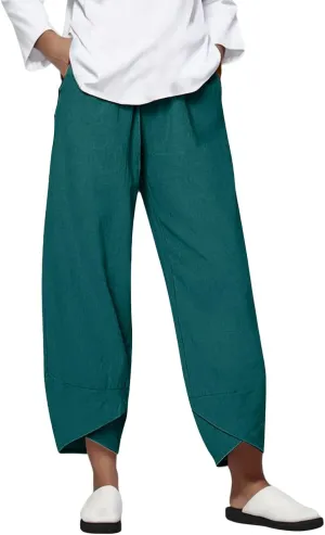 Cotton Linen Pants for Women Capris Plus Size Wide Leg Sweatpants Summer Beach Cropped Elastic Waist Capri Trousers