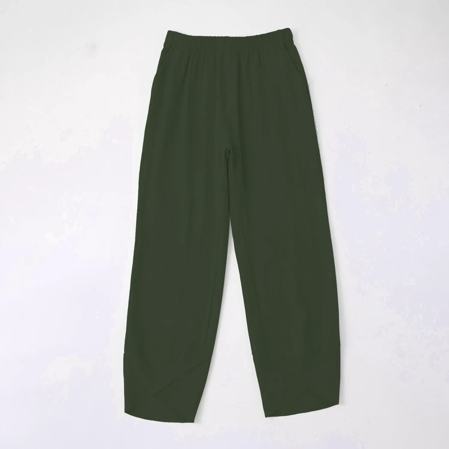 Cotton Linen Pants for Women Summer Casual Capri Pants High Waist Elastic Comfy Loose Palazzo Trousers with Pockets