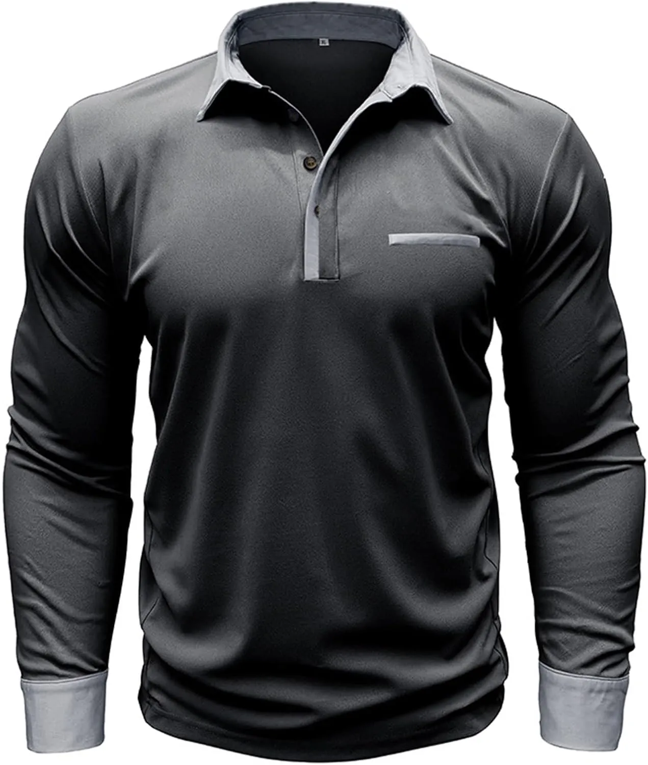 CRNTCEM Mens Long Sleeves Button Up Polo Shirts Chinos Cotton Slim Fit Tennis Shirts Lapel Collar Business Work Golf Teeshirt