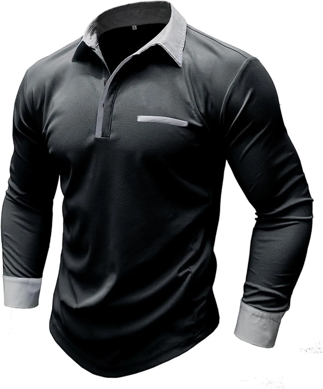 CRNTCEM Mens Long Sleeves Button Up Polo Shirts Chinos Cotton Slim Fit Tennis Shirts Lapel Collar Business Work Golf Teeshirt